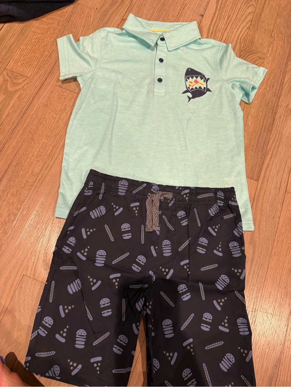 Andy & Evan Mint Green Polo Top with Navy Printed Shorts